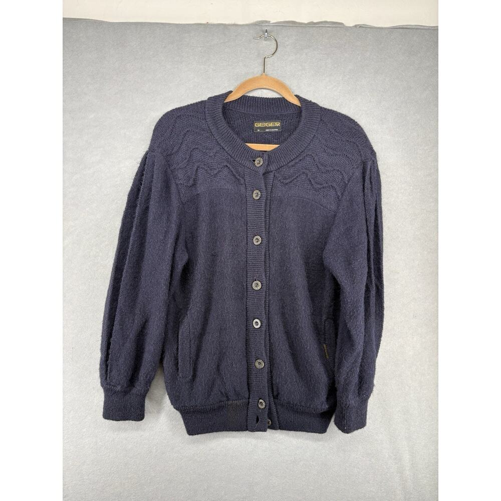 Geiger of Austria Cardigan Womens Size 34 Blue Knit Sweater W/ Shoulder Pads